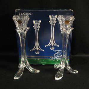 CRISTAL D'ARQUES BANDOL LEAD CRYSTAL CANDLESTICK PAIR - 2 IN ORIGINAL BOX